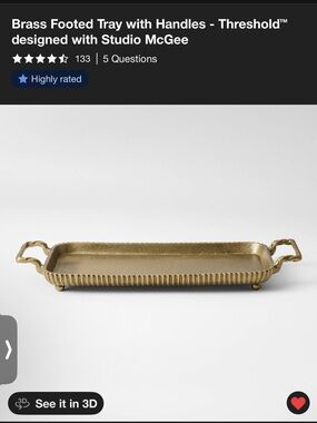 Studio McGee Brass-Finish Footed Serving Tray with Handles